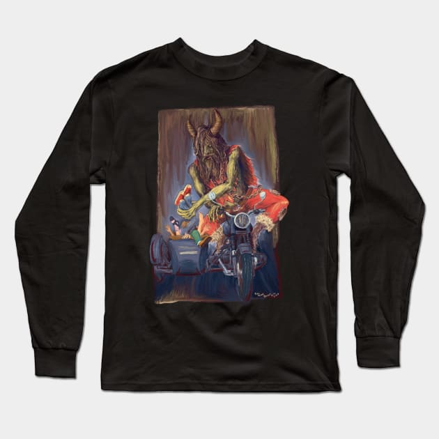 Biker Krampus Long Sleeve T-Shirt by FullTuckBoogie